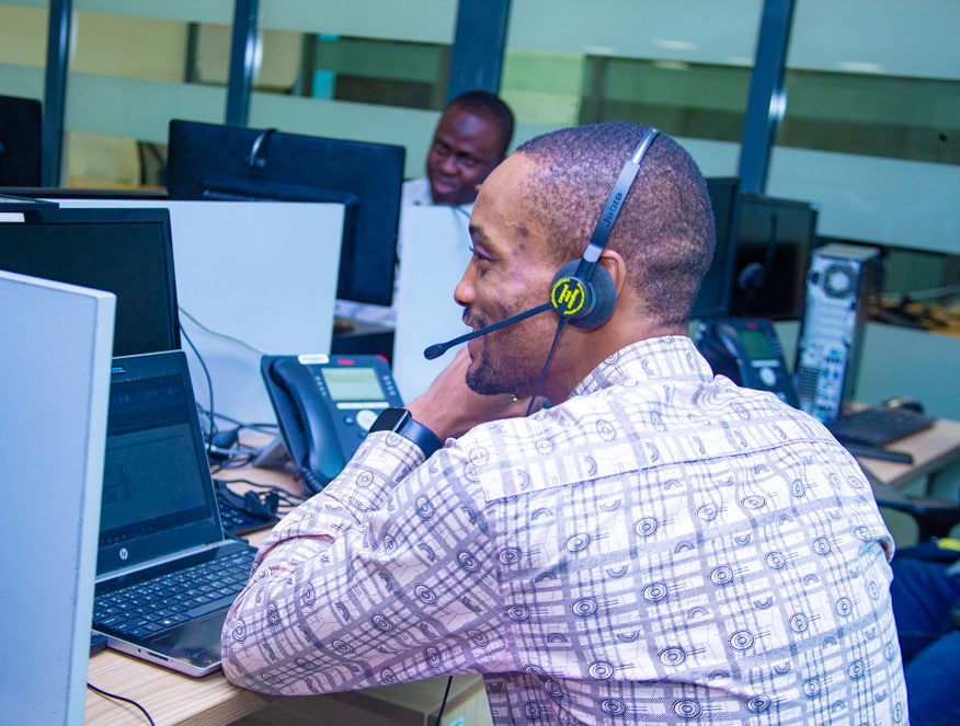 Access customer care staff talking over a call